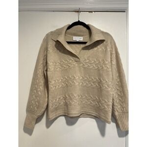 Design 365 Sz:XS Cream  Cashmere Cable Knit Balloon sleeve Collared Sweater